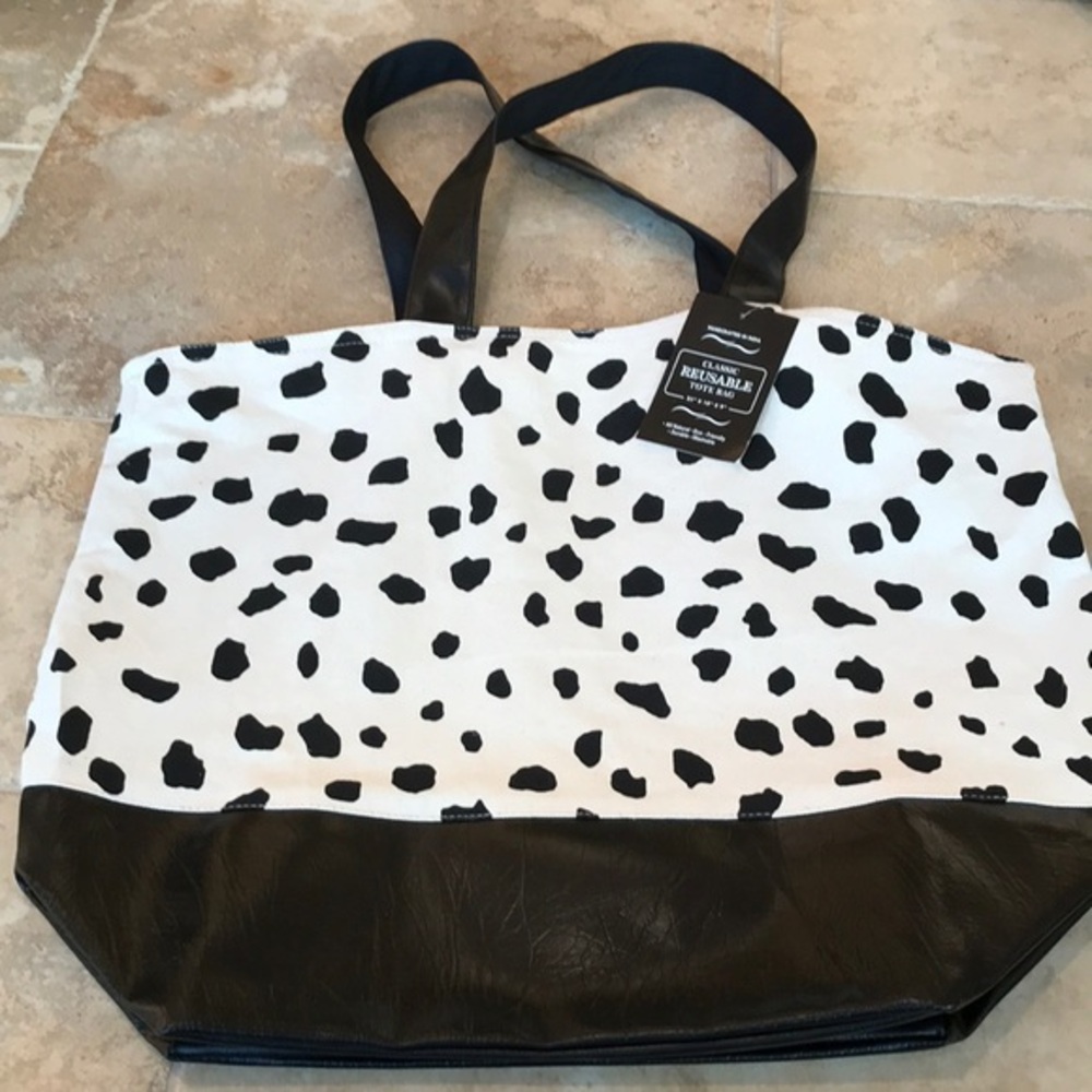 Classic  -  ‘Dalmatian’ Canvas/Black fake leather, Tote. NWT *Last One!